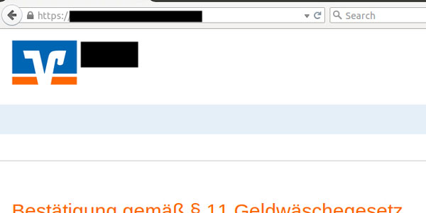Phishing-SMS Geldwäschegesetz Ansicht der gefälschten Internetseite mit Eingabemaske für VR-NetKey oder Alias und PIN
